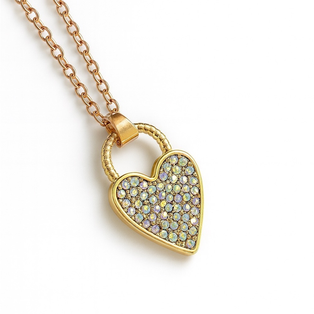 Minimalist Colorful Gems Gold Plated Heart Pendant Necklace - Picture 1 of 5